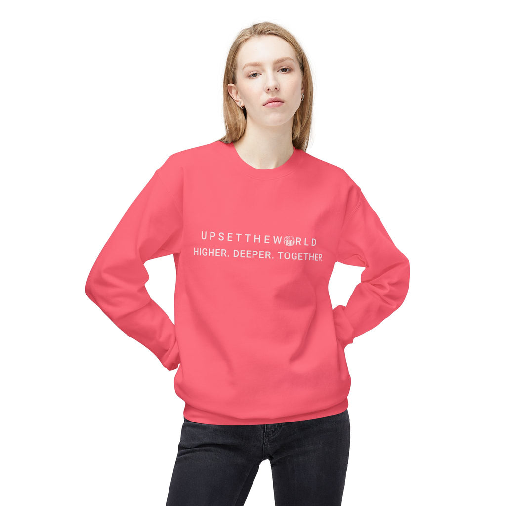 Cozy Fleece Sweatshirt, Unisex Warm Sweatshirt, Casual Crewneck- Higher Deeper Together