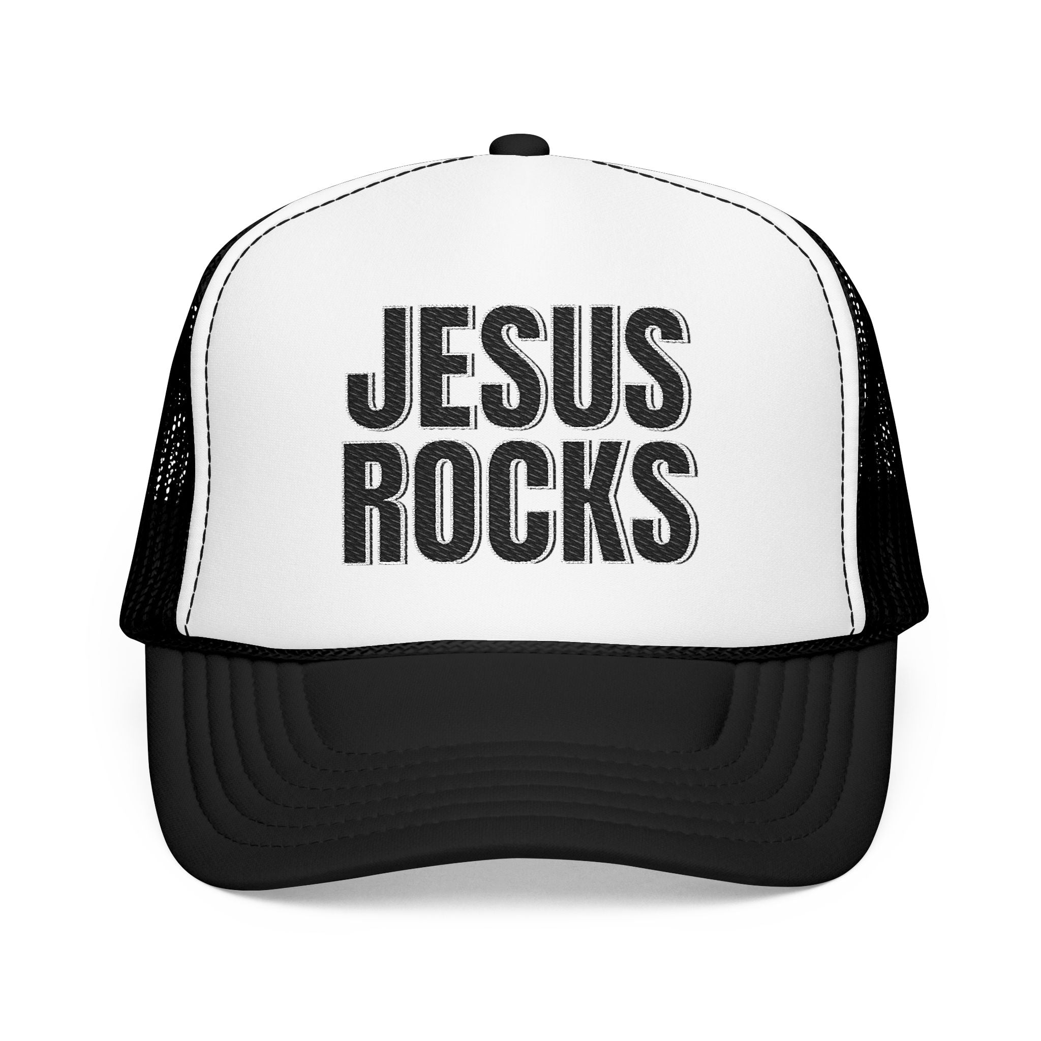 EMBRODERED Foam Trucker Hat - "Jesus Rocks"