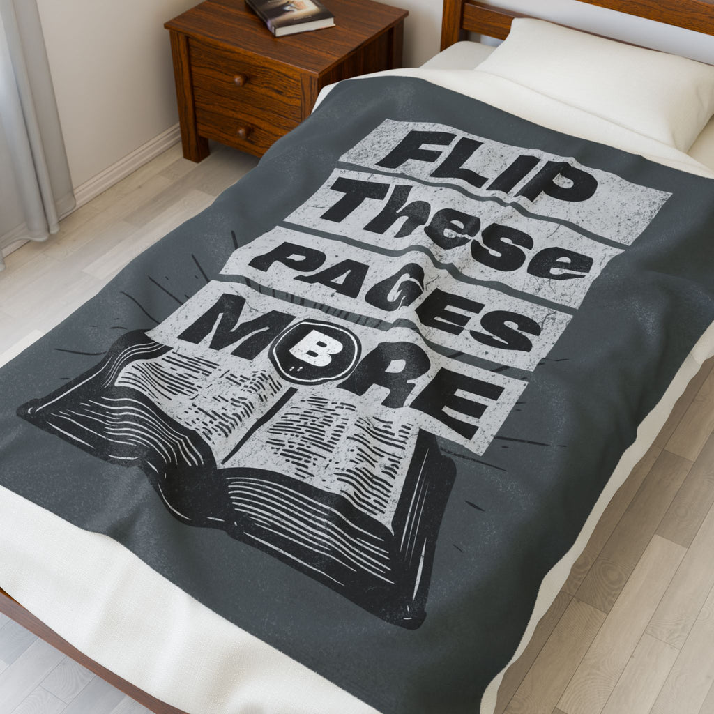Flip These Pages More' Design- Cozy Velveteen Plush Blanket with
