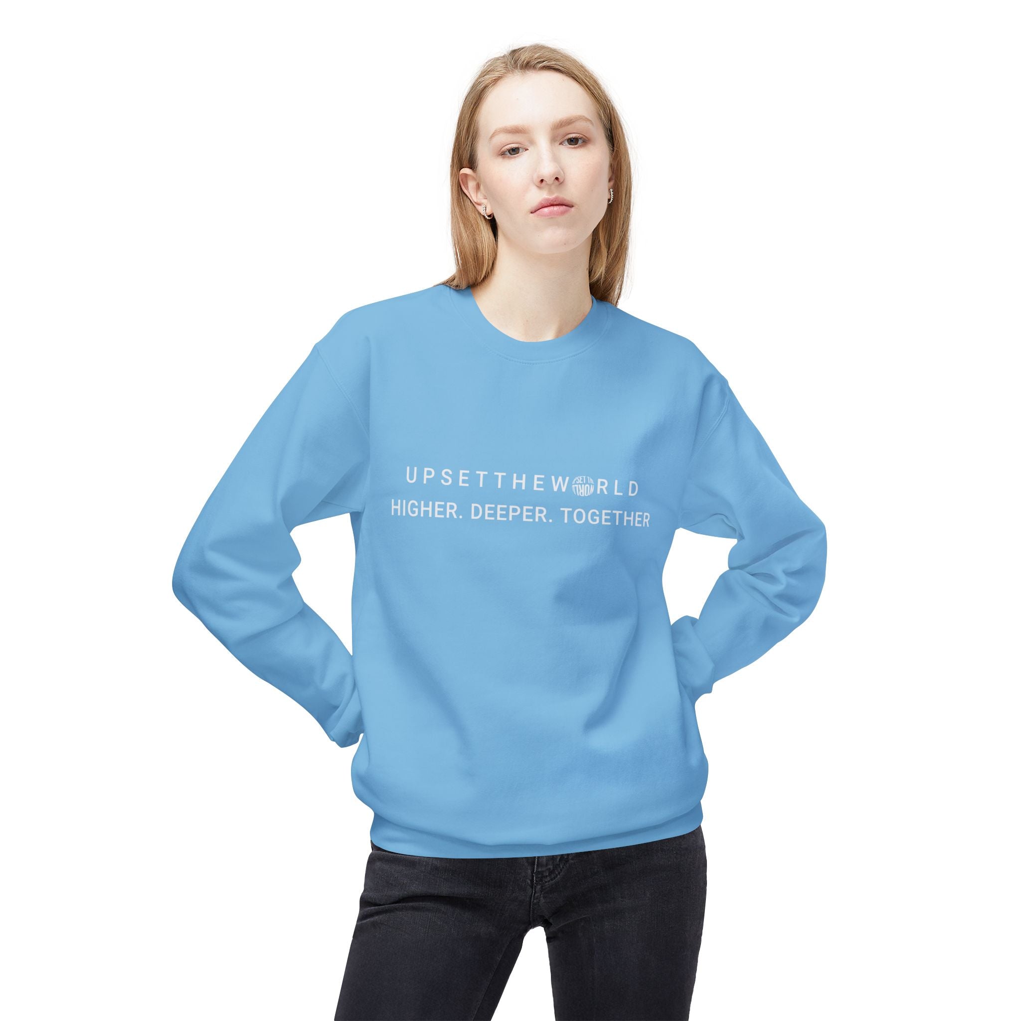 Cozy Fleece Sweatshirt, Unisex Warm Sweatshirt, Casual Crewneck- Higher Deeper Together