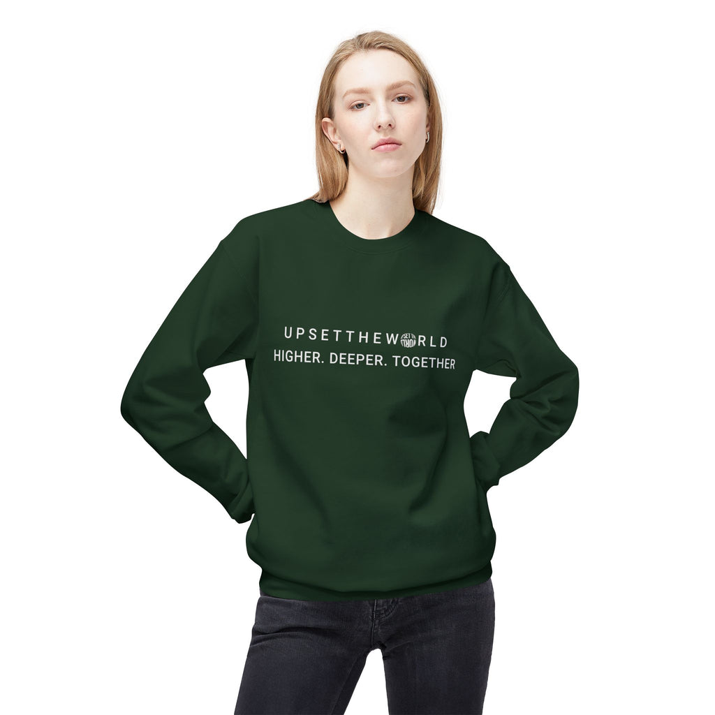 Cozy Fleece Sweatshirt, Unisex Warm Sweatshirt, Casual Crewneck- Higher Deeper Together