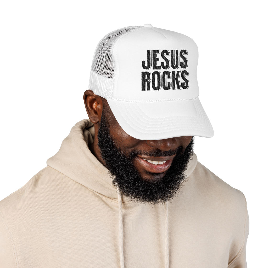 EMBRODERED Foam Trucker Hat - "Jesus Rocks"
