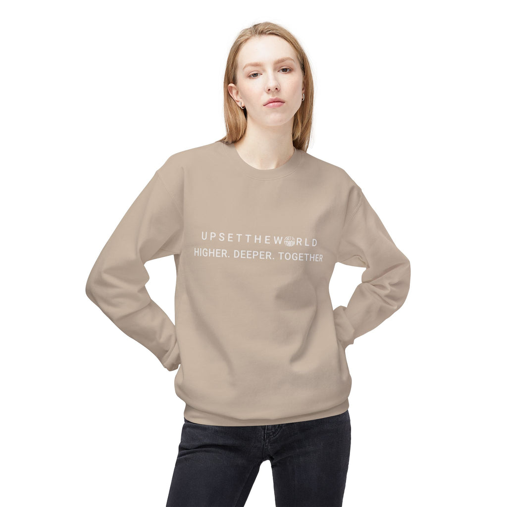 Cozy Fleece Sweatshirt, Unisex Warm Sweatshirt, Casual Crewneck- Higher Deeper Together
