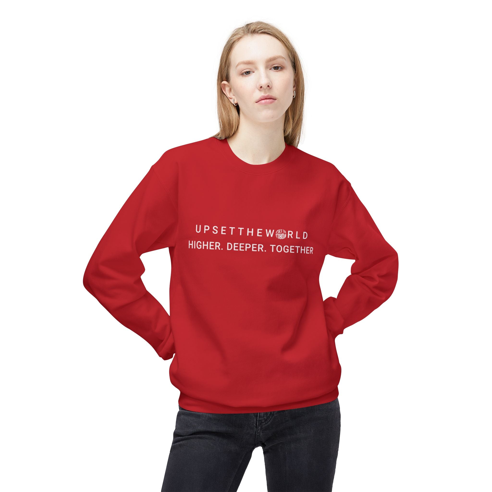 Cozy Fleece Sweatshirt, Unisex Warm Sweatshirt, Casual Crewneck- Higher Deeper Together