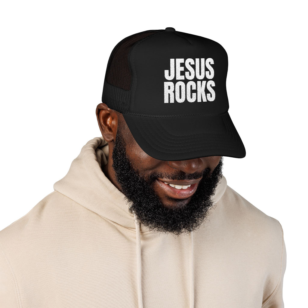 EMBRODERED Foam Trucker Hat - "Jesus Rocks"