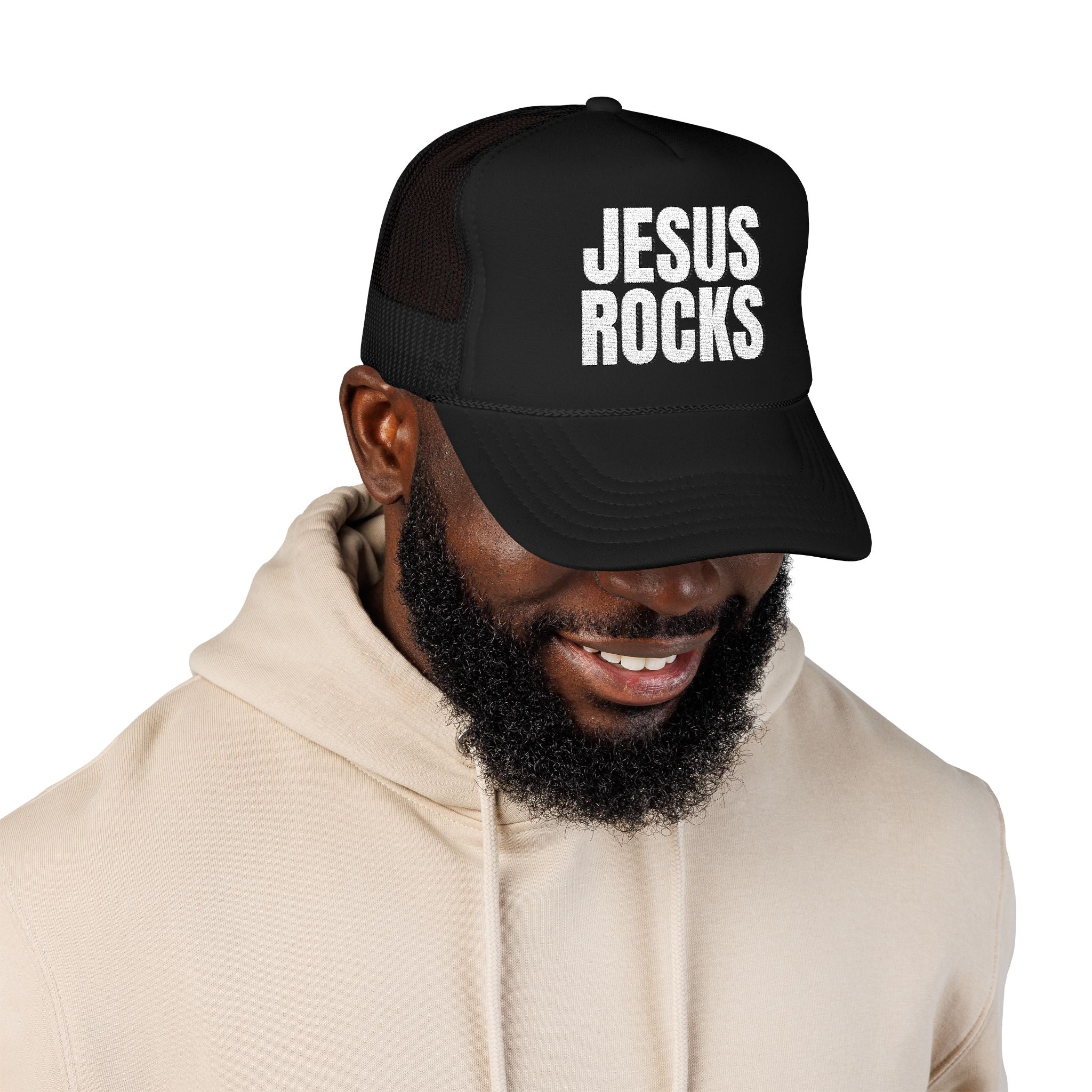 EMBRODERED Foam Trucker Hat - "Jesus Rocks"