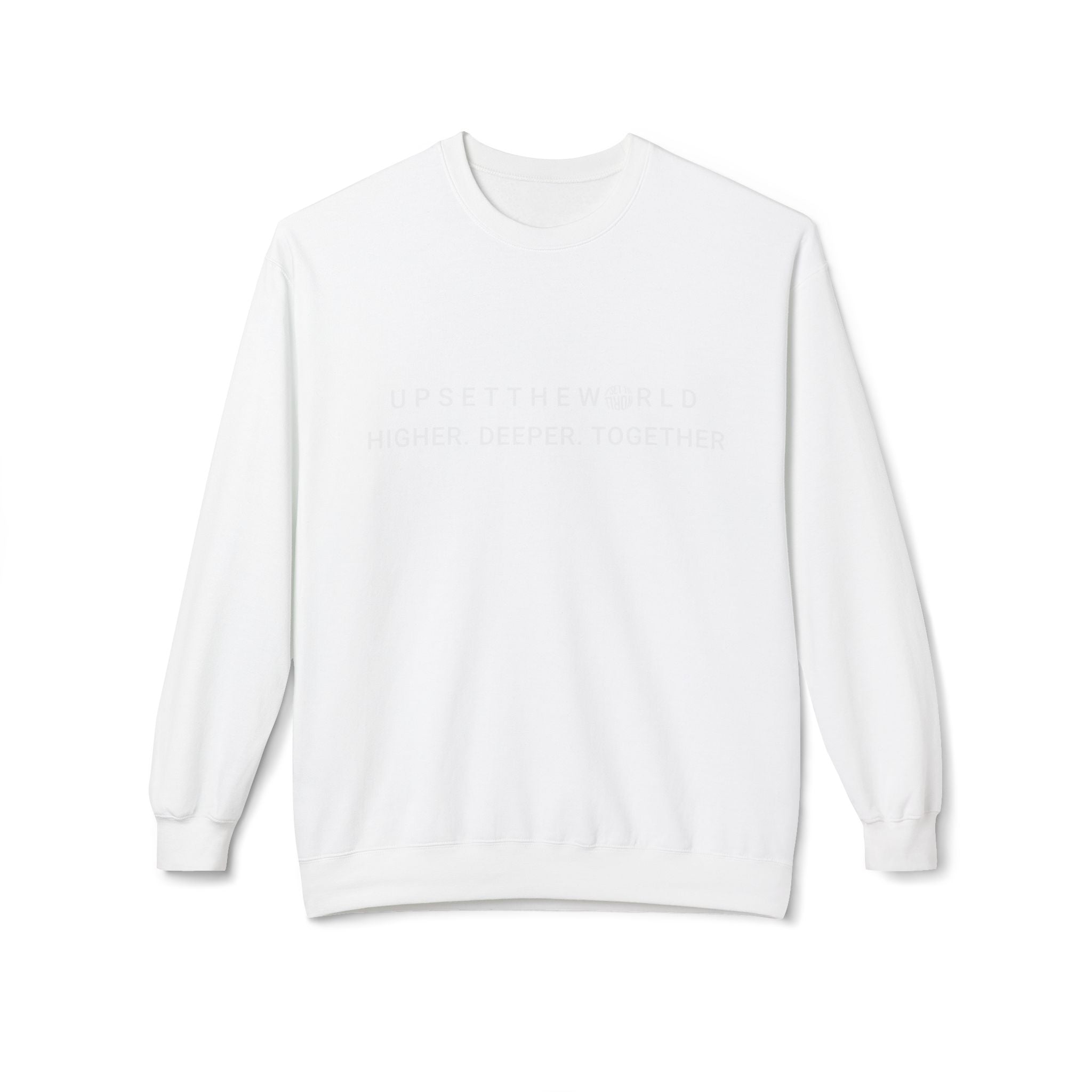 Cozy Fleece Sweatshirt, Unisex Warm Sweatshirt, Casual Crewneck- Higher Deeper Together