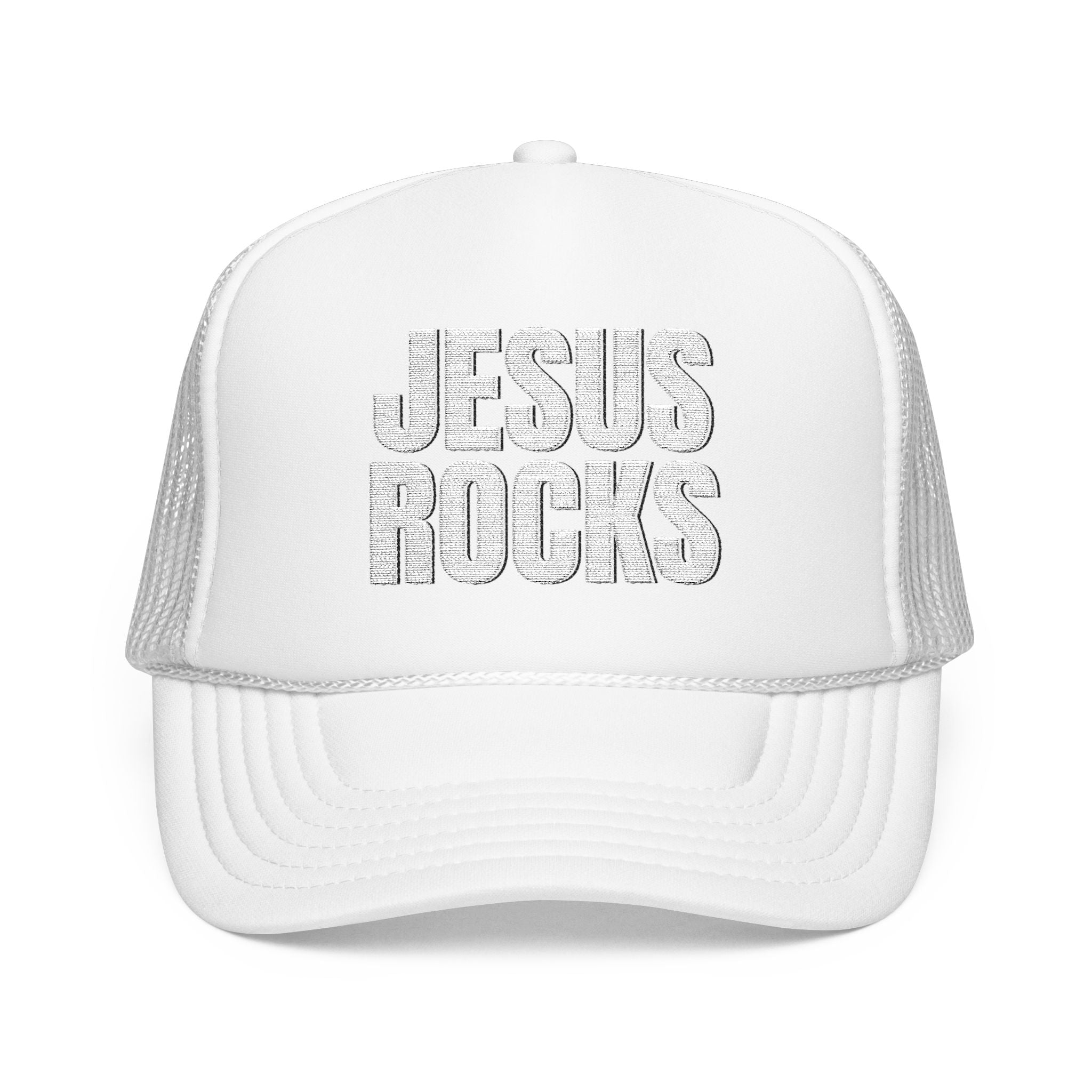 EMBRODERED Foam Trucker Hat - "Jesus Rocks"