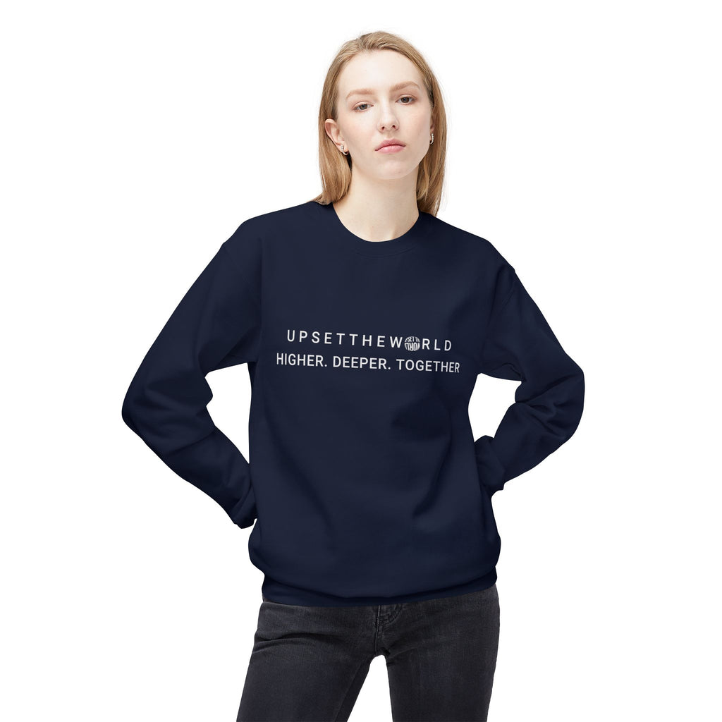 Cozy Fleece Sweatshirt, Unisex Warm Sweatshirt, Casual Crewneck- Higher Deeper Together