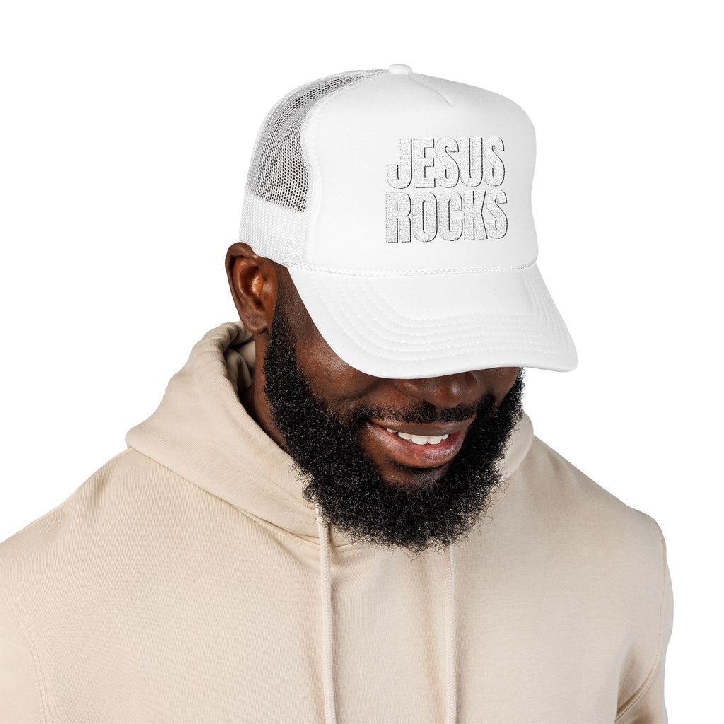 EMBRODERED Foam Trucker Hat - "Jesus Rocks"