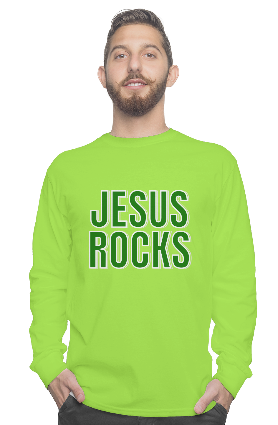 Jesus Rocks- Green Heavy Cotton Long Sleeve Tee