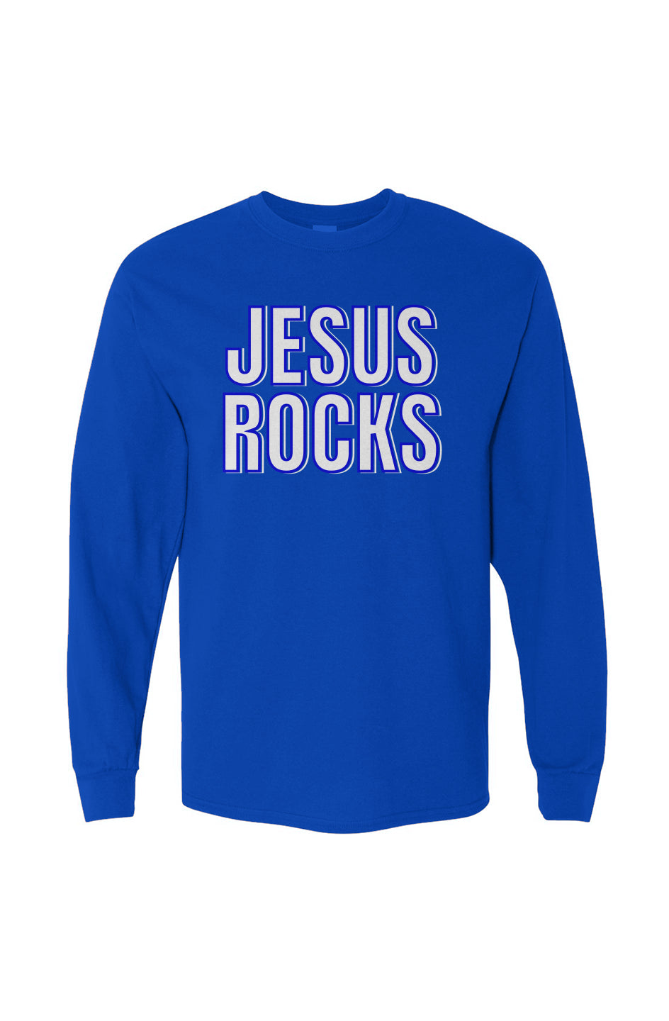  Heavy Cotton Long Sleeve Tee- Jesus Rocks - Blue