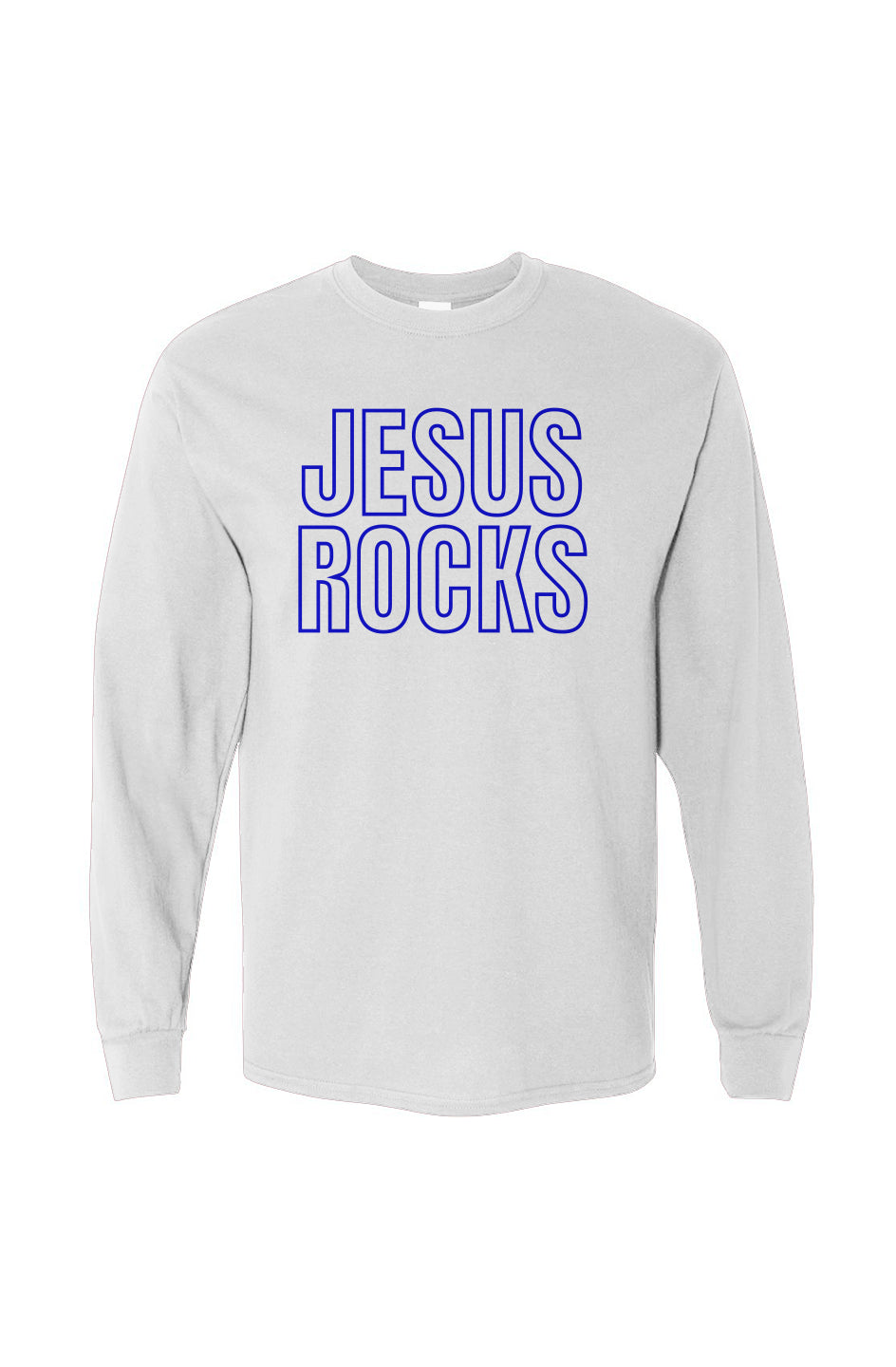  Heavy Cotton Long Sleeve Tee- Jesus Rocks - Blue