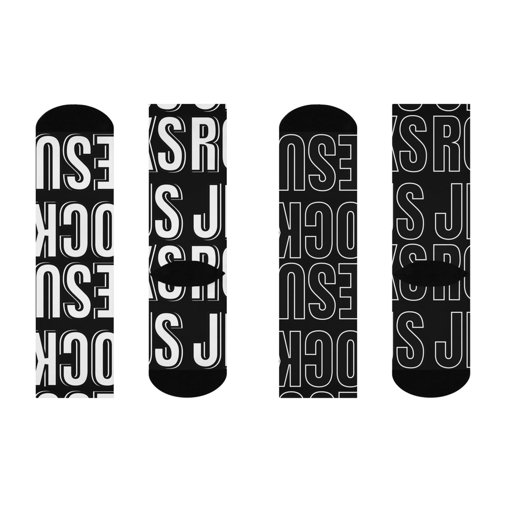 Cushioned Crew Socks - Black and White- Jesus Rocks.