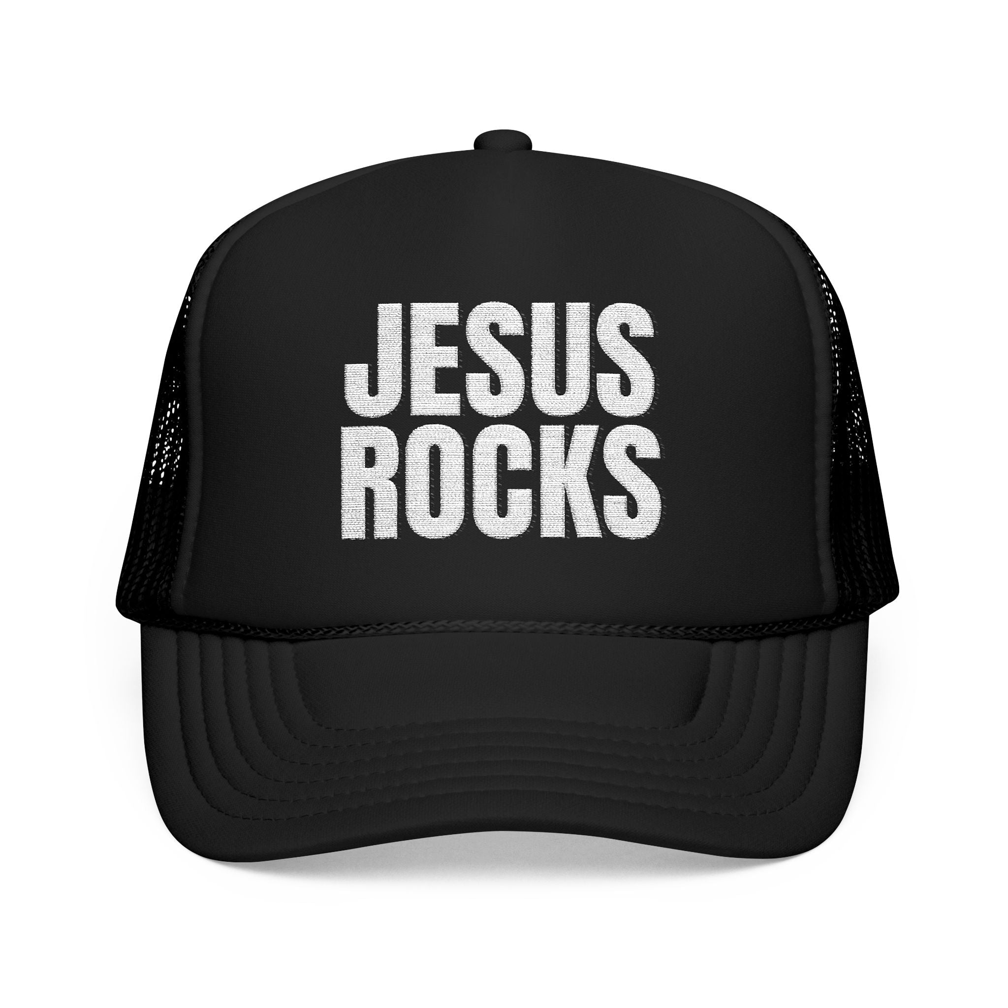 EMBRODERED Foam Trucker Hat - "Jesus Rocks"