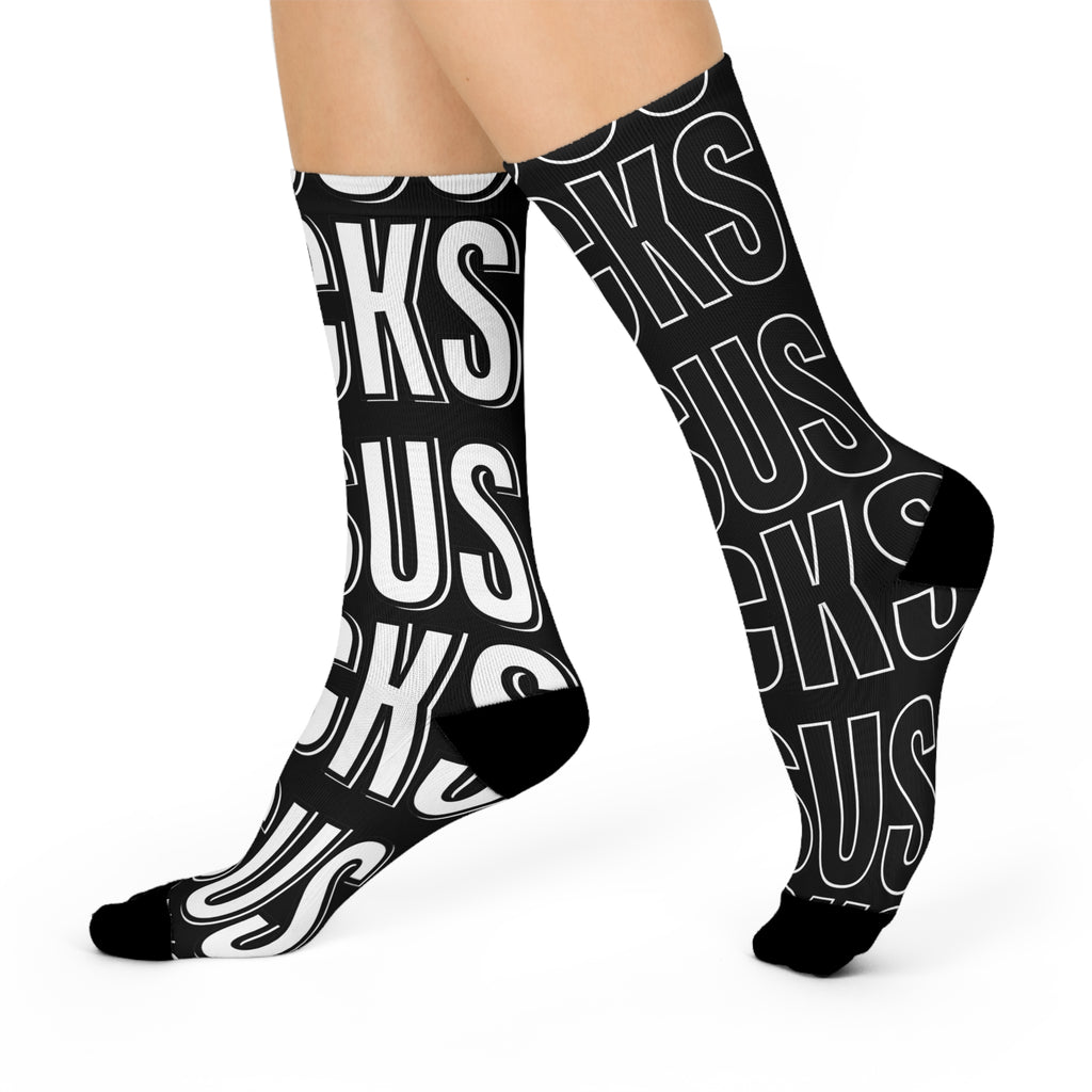 Cushioned Crew Socks - Black and White- Jesus Rocks.