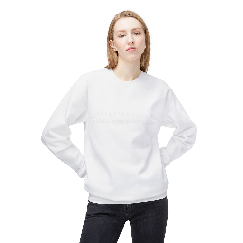 Cozy Fleece Sweatshirt, Unisex Warm Sweatshirt, Casual Crewneck- Higher Deeper Together